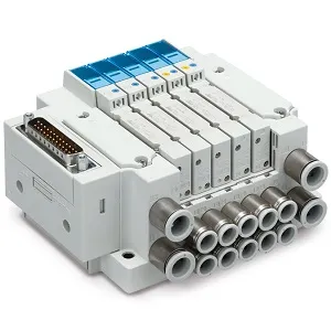 SMC JJ5SY1-10F1-02U-C6 JSY1000/3000/5000 系列 紧凑型5通电磁阀 插入式插件连接底板 D型辅助插头 扁平电缆插座 10型集装式