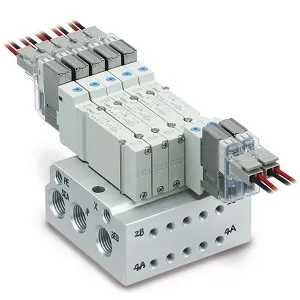 SMC JJ5SY1-40-02U-KC6 JSY1000/3000/5000 系列 紧凑型5通电磁阀 非插入式金属底板用 40型侧配管 41型底面配管 集装式