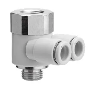 SMC KQ2ZF10-03AP KQ2ZF 系列 公制尺寸 快换接头 连接螺纹:R,Rc 带内螺纹的双管万向弯头 带密封圈密封